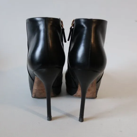 Women Gucci Black Nappa Steve Leather Stiletto Heel Platform Booties 36 US/6