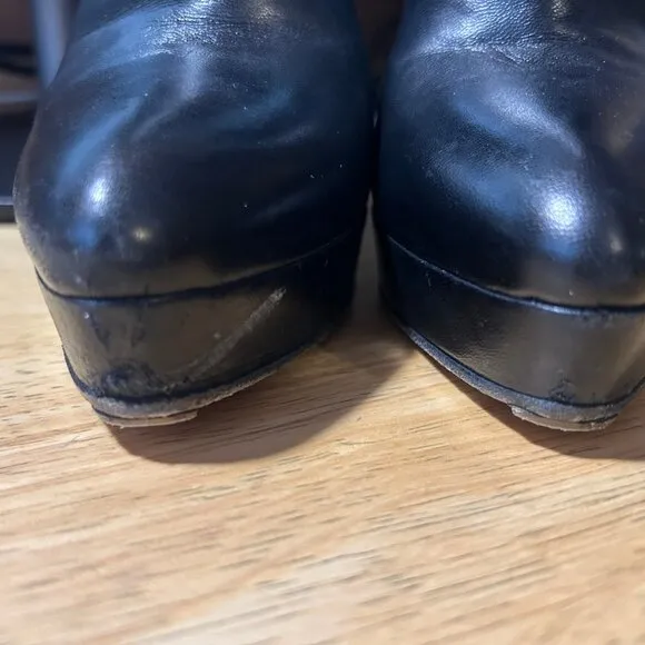 Women Gucci Black Nappa Steve Leather Stiletto Heel Platform Booties 36 US/6