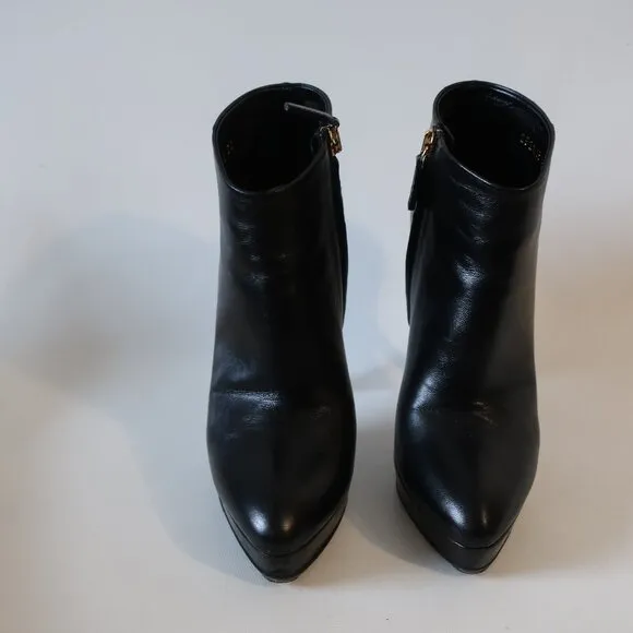 Women Gucci Black Nappa Steve Leather Stiletto Heel Platform Booties 36 US/6