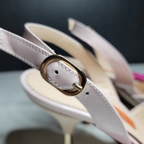 Women Pink Leather Bow Ruffle Slingback Pump Stiletto Kitten Spool Heels