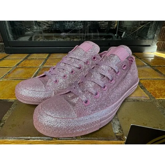 Women’s 9 Converse Chuck Taylor All Star OX Pink Glitter Shoes 162993C
