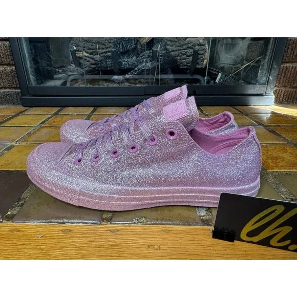 Women’s 9 Converse Chuck Taylor All Star OX Pink Glitter Shoes 162993C