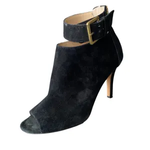 Women's Adrienne Vittadini Black Fine Suede Peep-Toe Heels Booties Shooties 8M