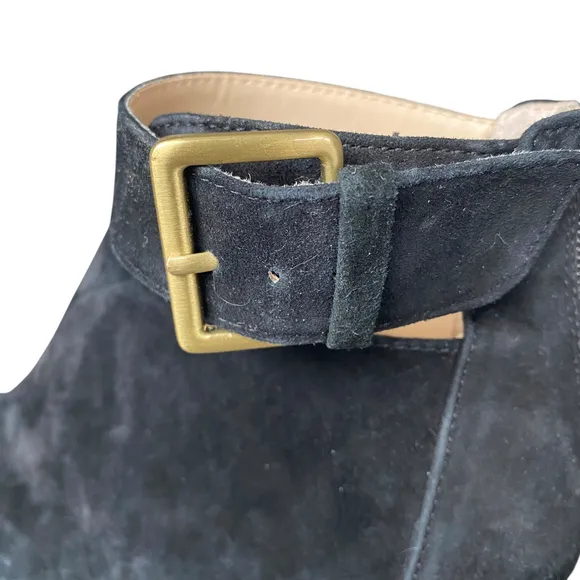 Women's Adrienne Vittadini Black Fine Suede Peep-Toe Heels Booties Shooties 8M