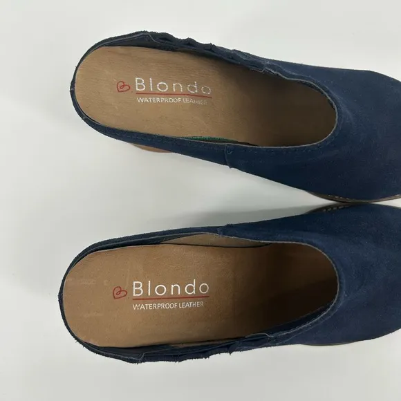 Women’s Blondo Norwich Navy Waterproof Suede Leather Clogs Mules Size 8.5 M EUC