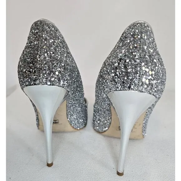 Womens Buffalo London Heels Glitter Silver Leather Lining Shoes SZ EU 38D/US 7.5