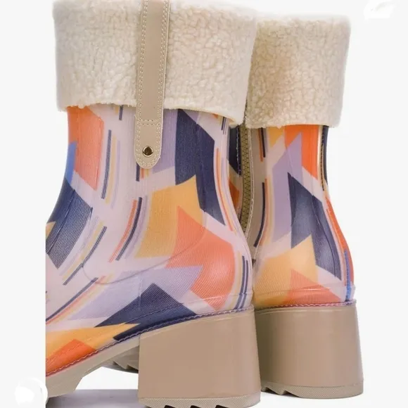 Womens Chunky Block Heel Ankle Boots Print Color