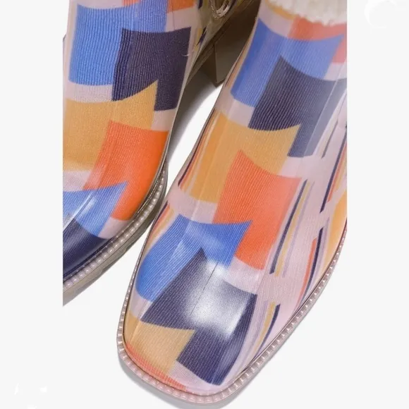 Womens Chunky Block Heel Ankle Boots Print Color