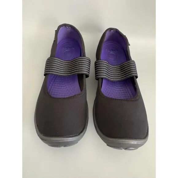 Womens Crocs Duet Busy Day Black Mary Jane Size 8 Slip On Flats Shoes EUC