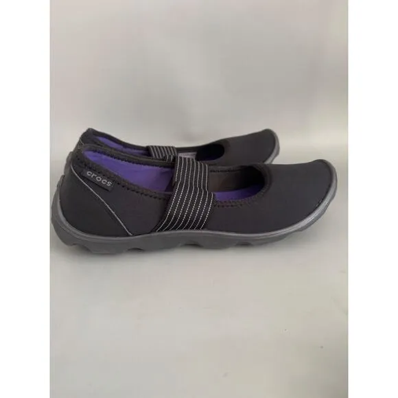 Womens Crocs Duet Busy Day Black Mary Jane Size 8 Slip On Flats Shoes EUC