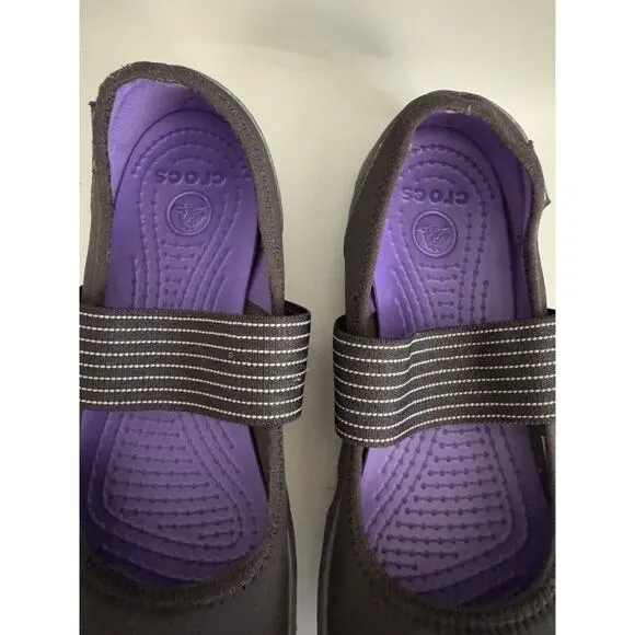 Womens Crocs Duet Busy Day Black Mary Jane Size 8 Slip On Flats Shoes EUC