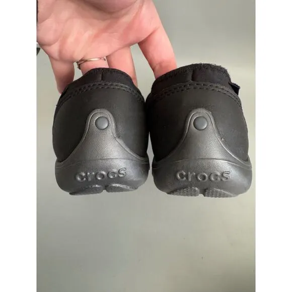 Womens Crocs Duet Busy Day Black Mary Jane Size 8 Slip On Flats Shoes EUC