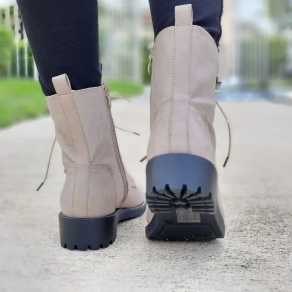 Women's Gray Lace Up Ankle Mid-Calf Combat Boots