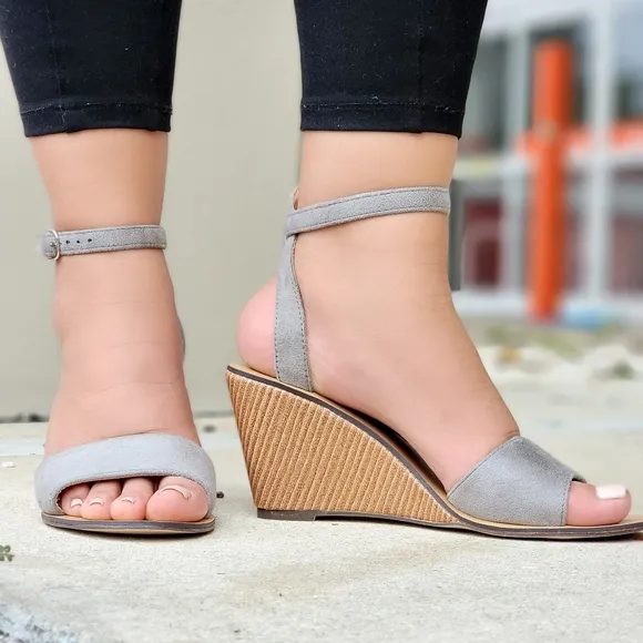 Women's Grey Suede Wedge Sandal