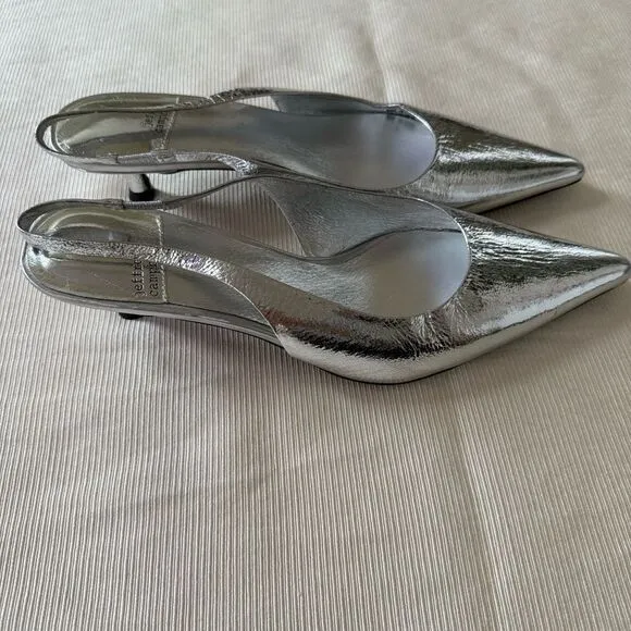 Womens Jeffrey Campbell Persona Slingback Pump Silver Pointy Kitten Heel New 8