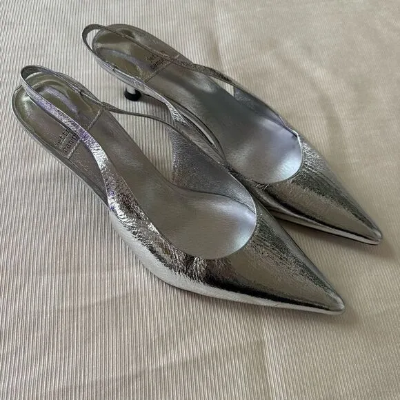 Womens Jeffrey Campbell Persona Slingback Pump Silver Pointy Kitten Heel New 8