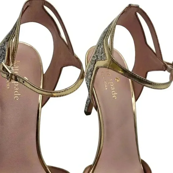 Women's - Kate Spade Gold and Silver Glitter Open Toe Heels, Size 9