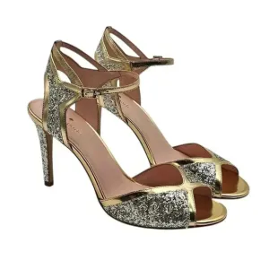 Women's - Kate Spade Gold and Silver Glitter Open Toe Heels, Size 9