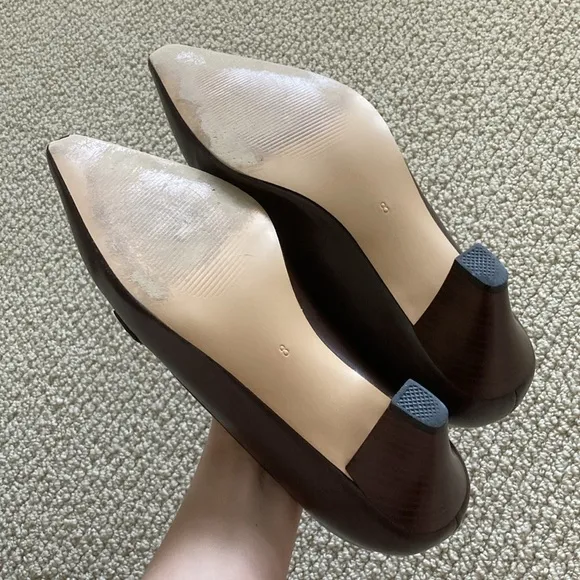 Women’s Kitten Heels Pumps Brown High Heel Shoes Size 8 Vegan Leather Work Pumps