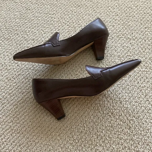 Women’s Kitten Heels Pumps Brown High Heel Shoes Size 8 Vegan Leather Work Pumps