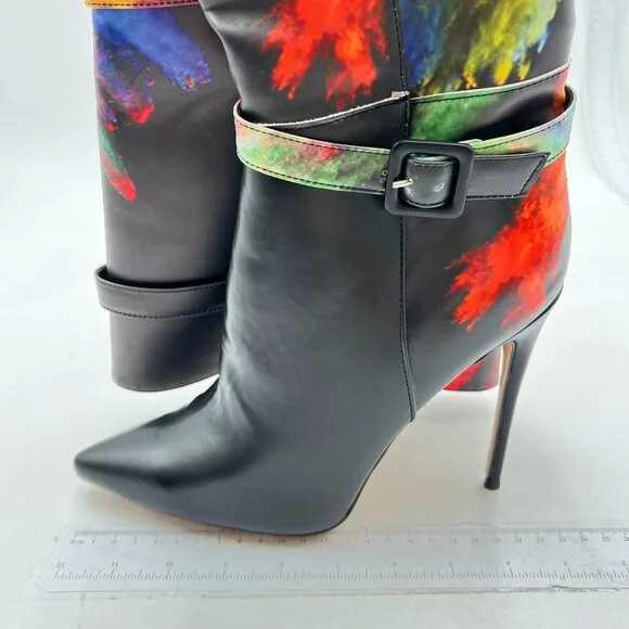 Women's Knee High Boots Pointed Toe Stiletto Buckle  Heeled Boots Black Red