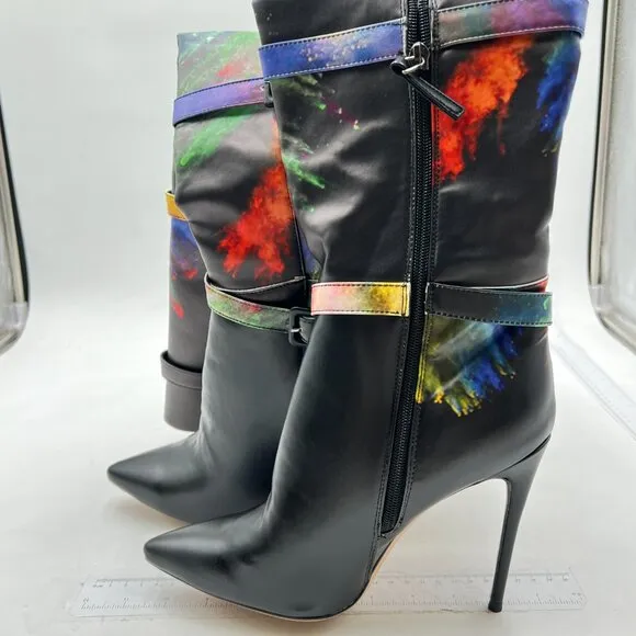 Women's Knee High Boots Pointed Toe Stiletto Buckle  Heeled Boots Black Red
