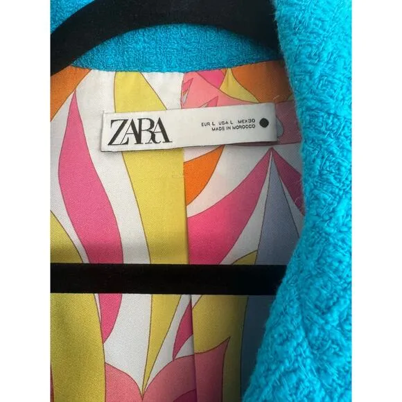 Women’s L Zara Turquoise Jewel Button Waistcoat Dress Long Vest New