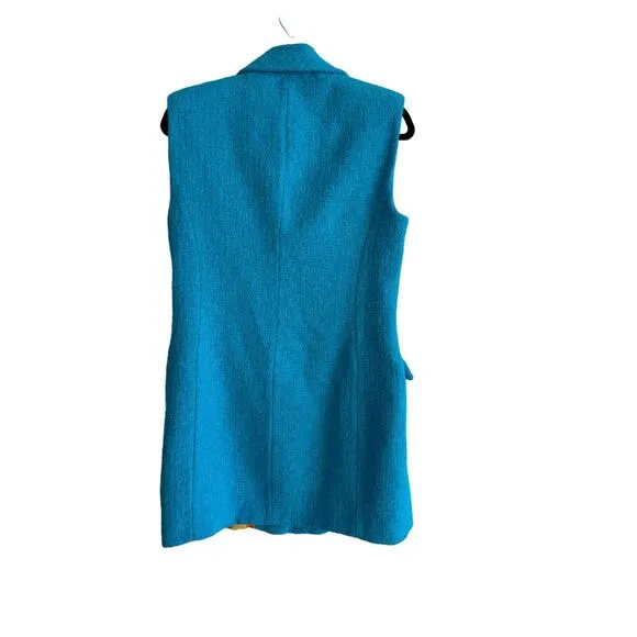 Women’s L Zara Turquoise Jewel Button Waistcoat Dress Long Vest New