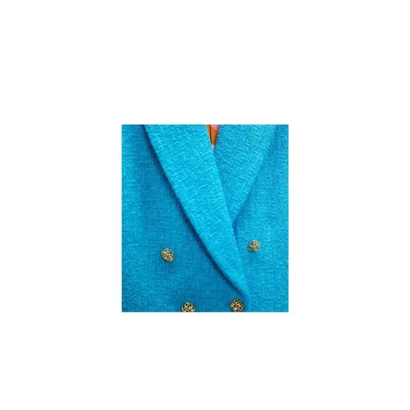 Women’s L Zara Turquoise Jewel Button Waistcoat Dress Long Vest New
