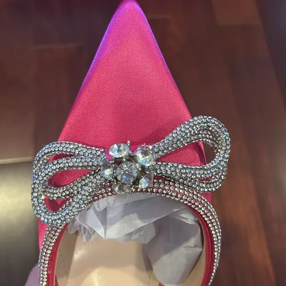 Women’s Lace Up Mid Heel Pink Rhinestone Ankle Pump