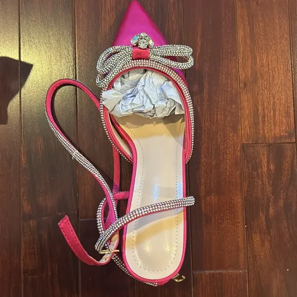 Women’s Lace Up Mid Heel Pink Rhinestone Ankle Pump