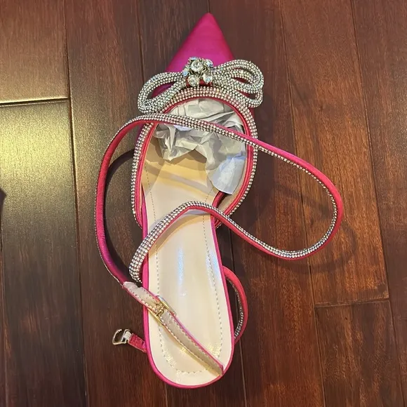 Women’s Lace Up Mid Heel Pink Rhinestone Ankle Pump