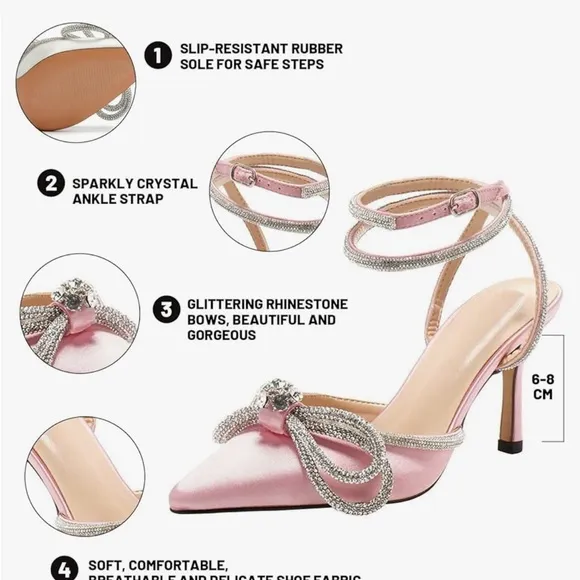 Women’s Lace Up Mid Heel Pink Rhinestone Ankle Pump