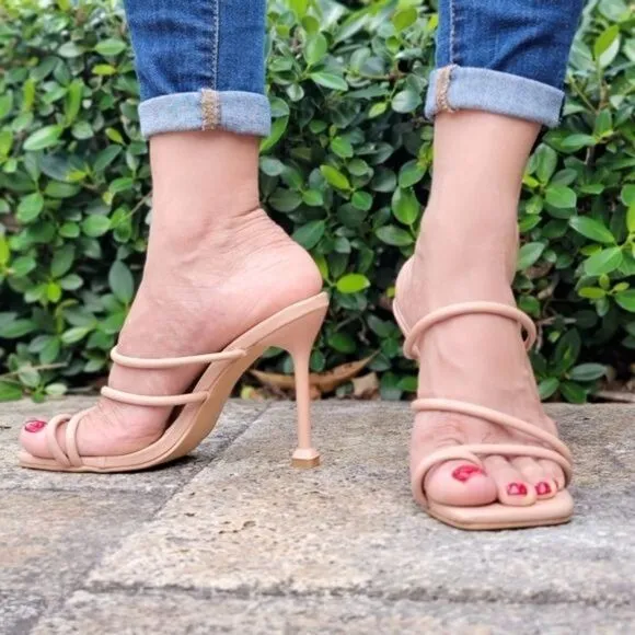 Women's Nude Square Toe Ring Sandals