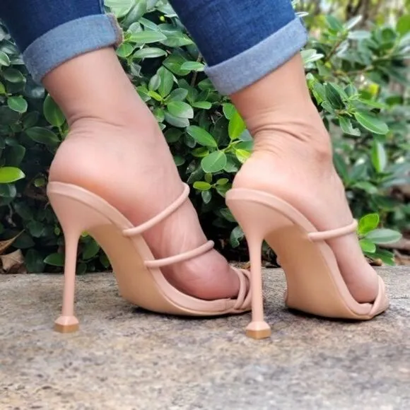 Women's Nude Square Toe Ring Sandals