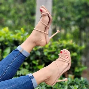 Women's Nude Square Toe Ring Sandals