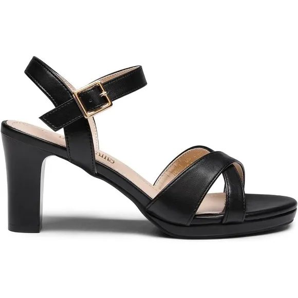 Women’s Open Toe Ankle Strap Sparkly Strappy Chunky Heel Pump Black Sandals