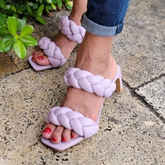 Women's Orchid Double Braided Square Toe Mule Low Heel Sandal