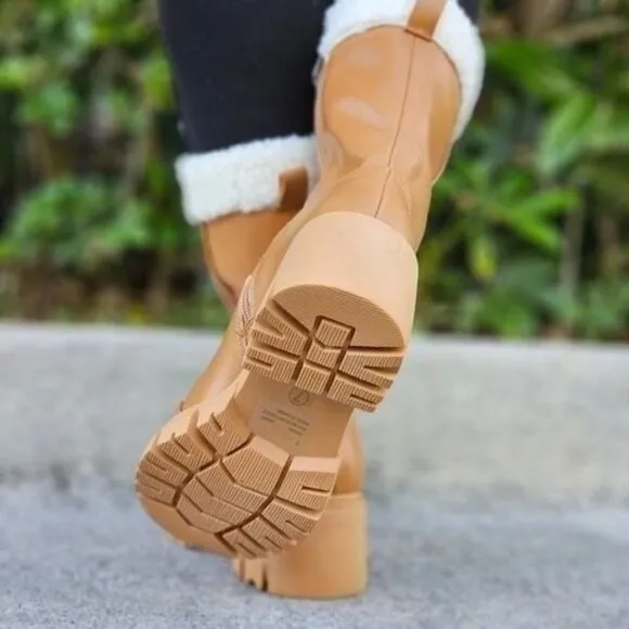 Women's Sherpa Faux Fur Ankle Boot Tan Color