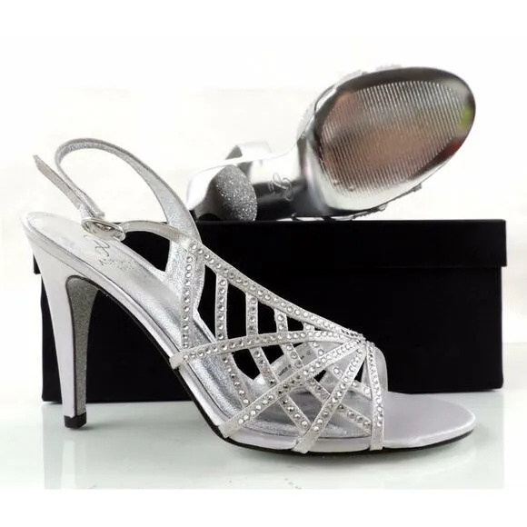 Women's Shoes Adrianna Papell Eliaza Dress Strappy Sandals Satin Silver Size 10