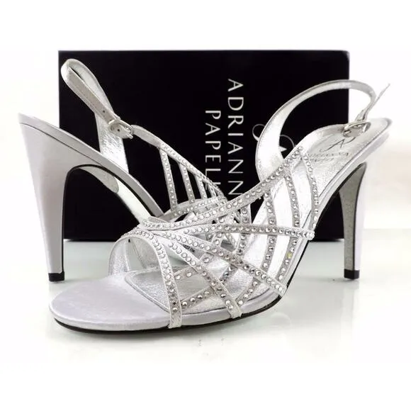 Women's Shoes Adrianna Papell Eliaza Dress Strappy Sandals Satin Silver Size 10
