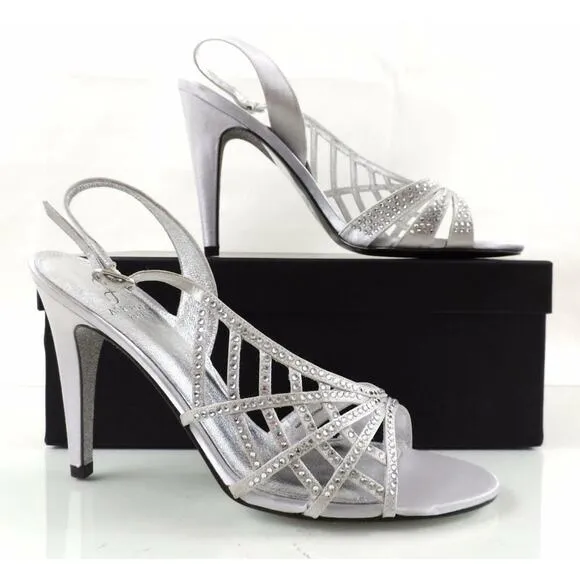 Women's Shoes Adrianna Papell Eliaza Dress Strappy Sandals Satin Silver Size 10
