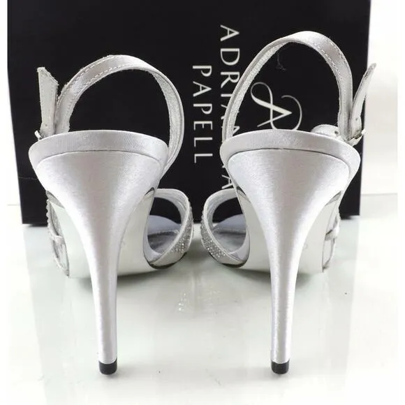 Women's Shoes Adrianna Papell Eliaza Dress Strappy Sandals Satin Silver Size 10