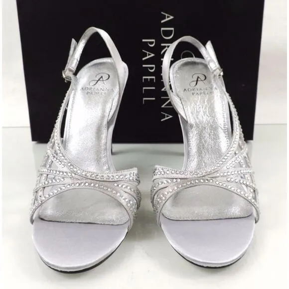 Women's Shoes Adrianna Papell Eliaza Dress Strappy Sandals Satin Silver Size 10