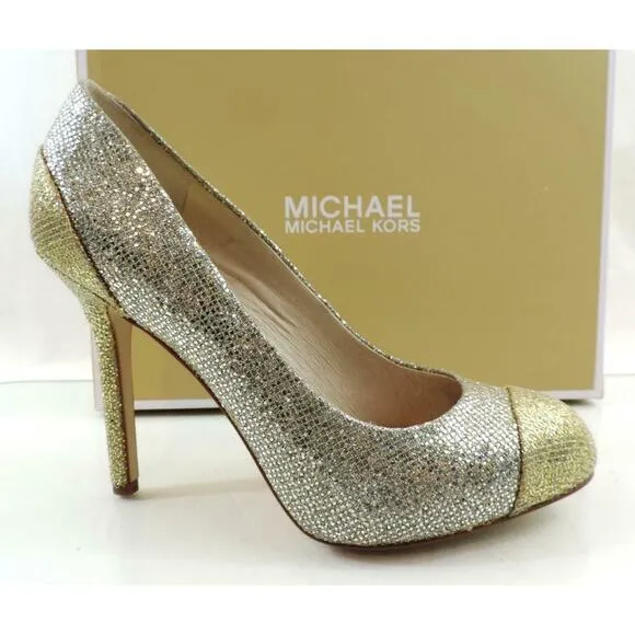 Women's Shoes Michael Kors Sinclair Pump Cap Toe Stiletto Heels Silver Size 7.5