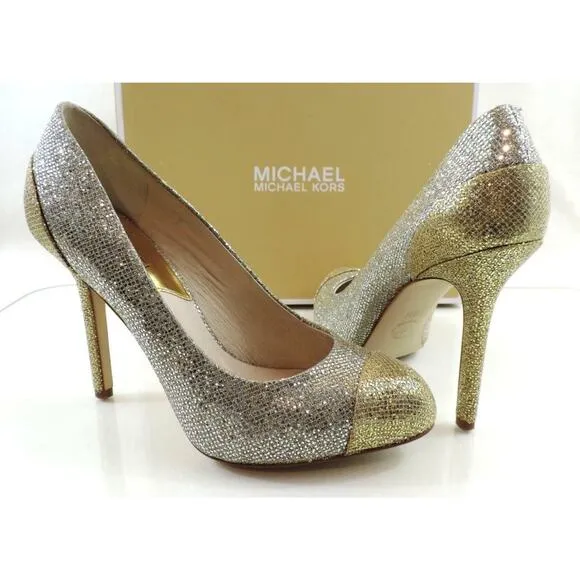Women's Shoes Michael Kors Sinclair Pump Cap Toe Stiletto Heels Silver Size 7.5