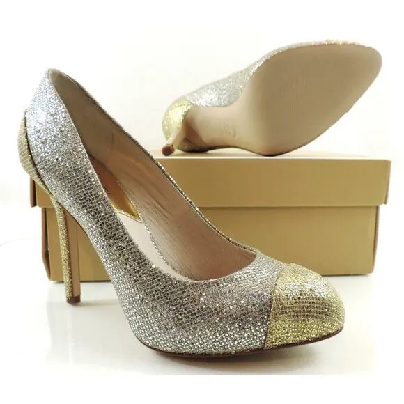 Women's Shoes Michael Kors Sinclair Pump Cap Toe Stiletto Heels Silver Size 7.5