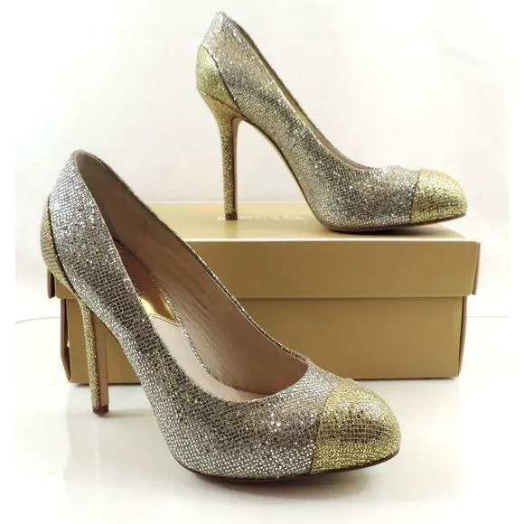 Women's Shoes Michael Kors Sinclair Pump Cap Toe Stiletto Heels Silver Size 7.5