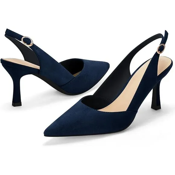 Women's Slingback Kitten Heels Closed Pointed Toe Wedding Party Dress Pumps Shoe