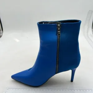 Womens Stiletto Heel Ankle Boots Pointed Toe Side Zipper Fall Winter Blue Boots